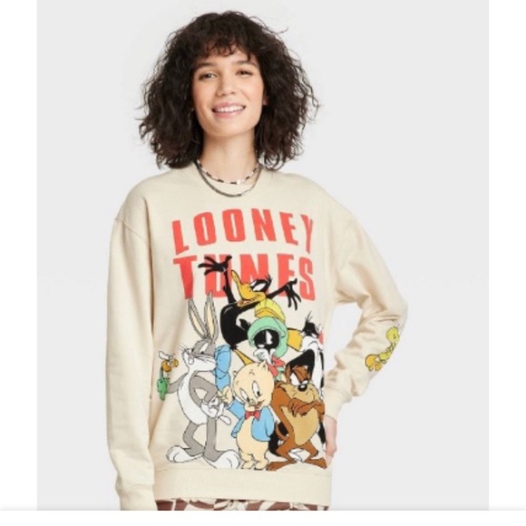 looney tunes graphic sweatshirt ivory Sz XXL - Picture 1 of 14